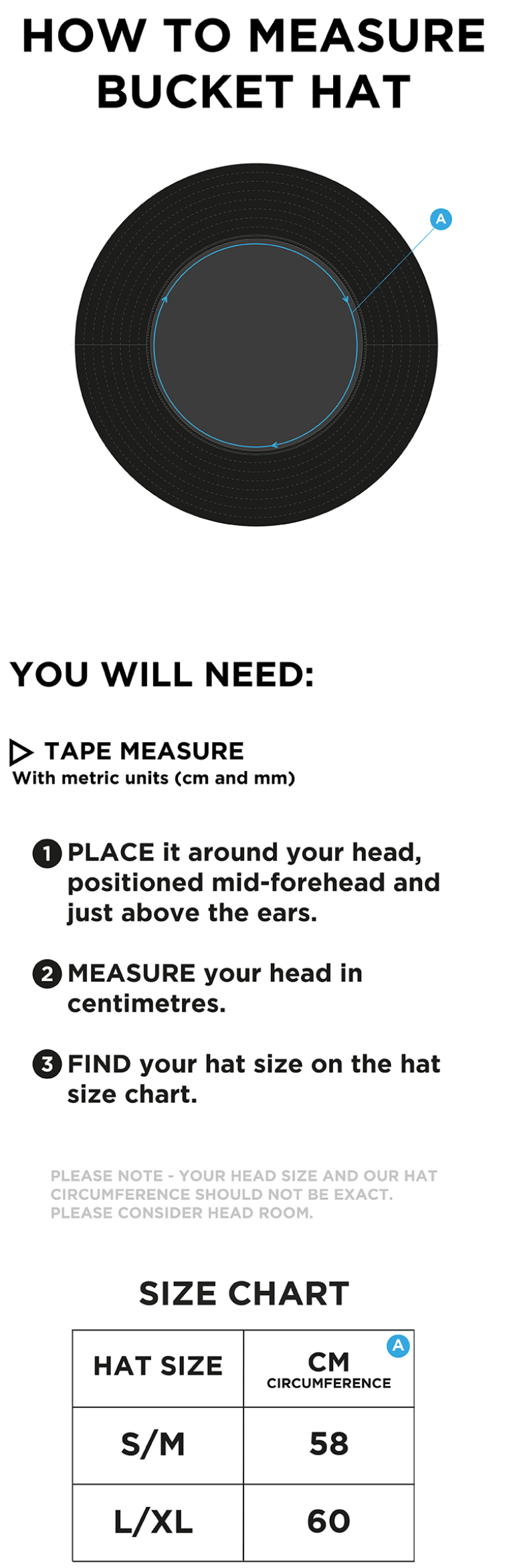 PENRITH CC Dual Bucket Hat - Navy - Size Guide