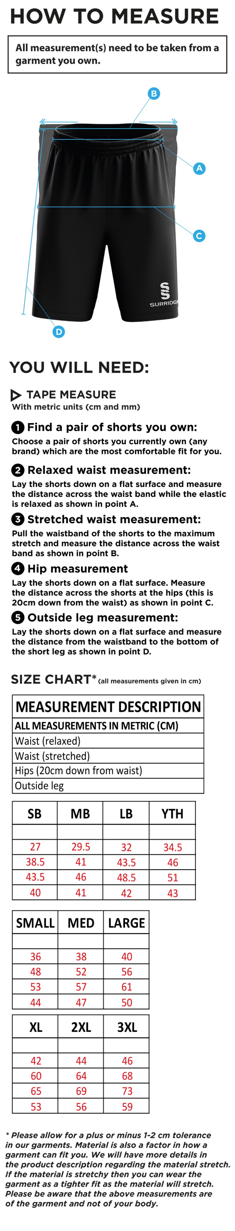 Penrith CC - Blade Shorts - Size Guide