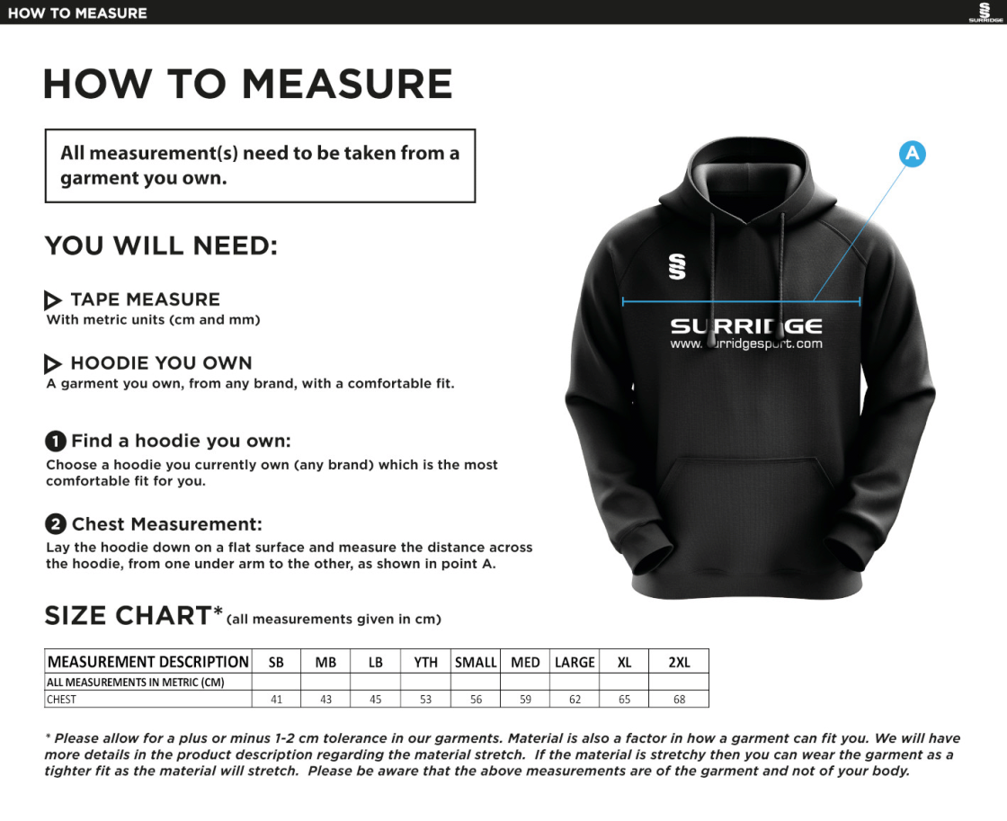 Penrith CC - Blade Hoody - Size Guide