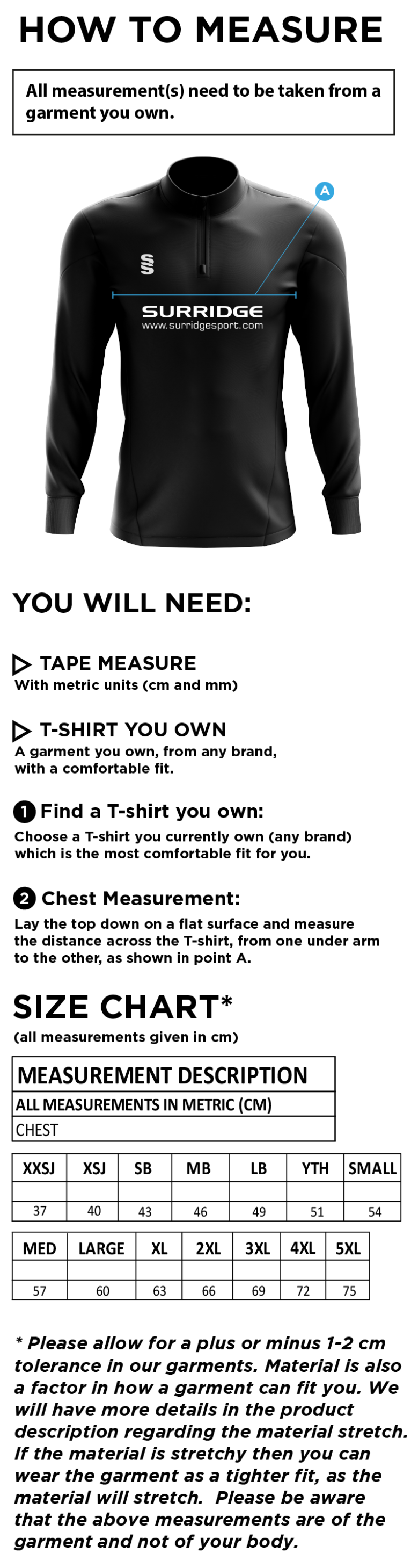 Penrith CC - Blade Performance Top - Size Guide