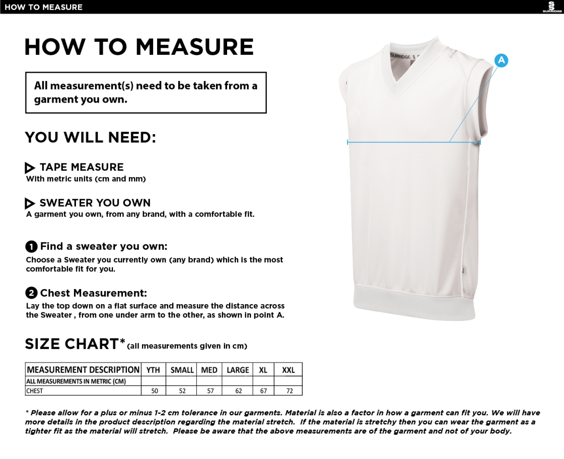 Penrith CC - Curve Sleeveless Sweater - Size Guide