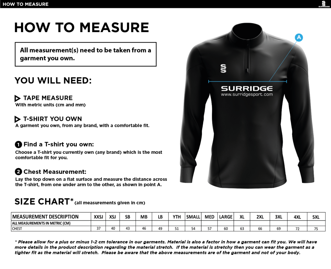 Penrith CC - Blade Performance Top - Size Guide