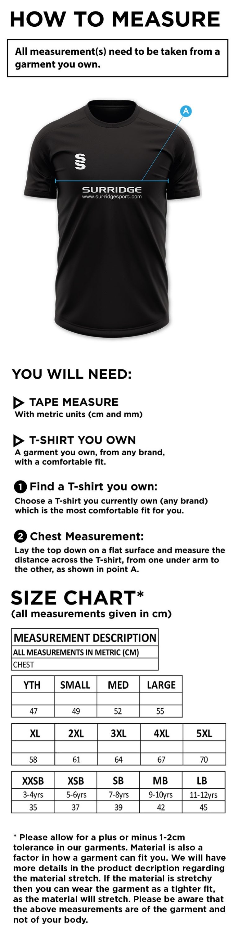 Penrith CC - Blade Polo Shirt - Size Guide