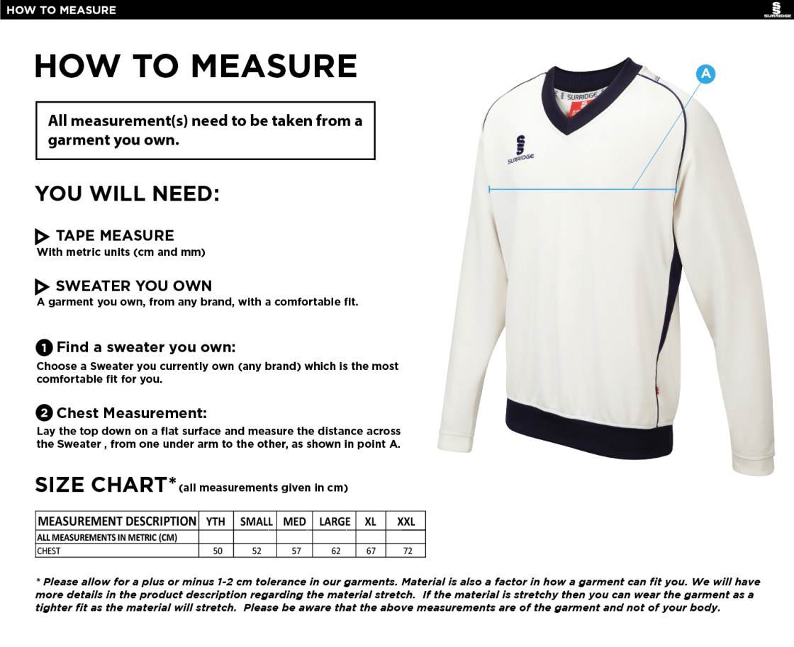 Penrith CC - Curve Long Sleeved Sweater - Size Guide